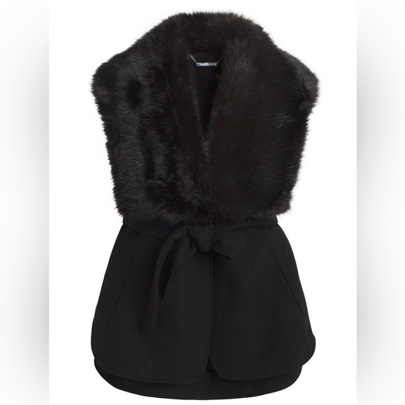 WHBM White House Black Market Faux Fur Shawl Collar Sleeveless Vest Size Medium - Picture 3 of 5